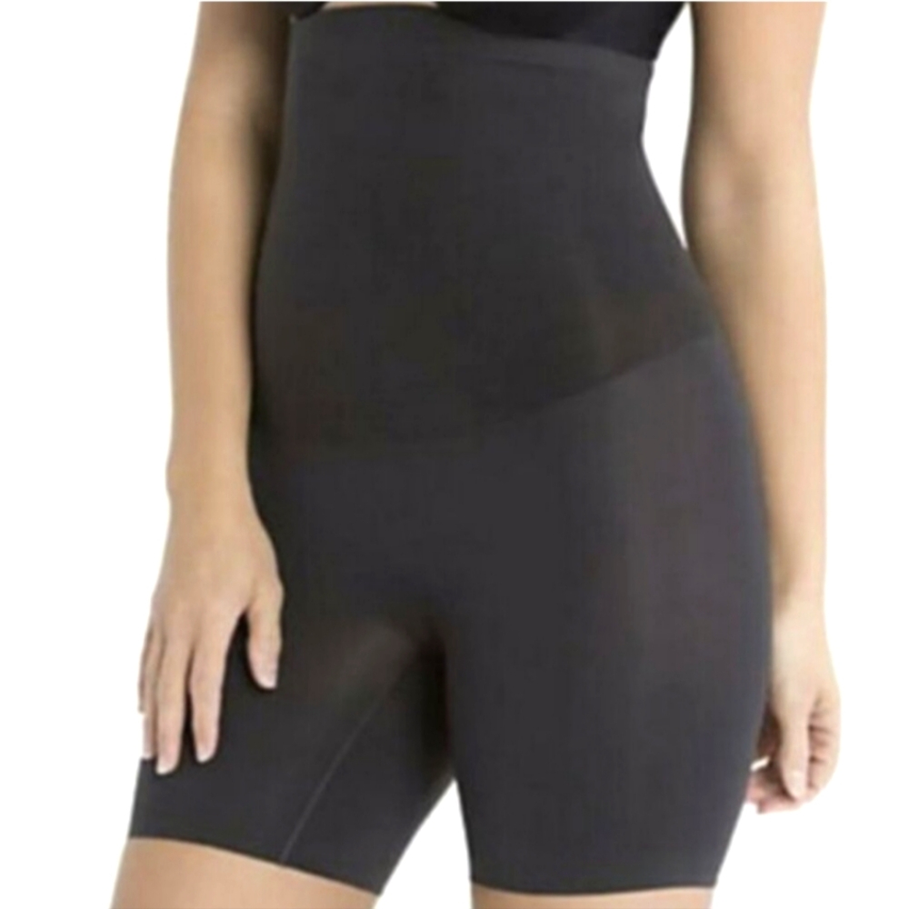 SPANX Shape My Day High Waisted Mid Thigh Shaper Shorts Black Size MD #W36